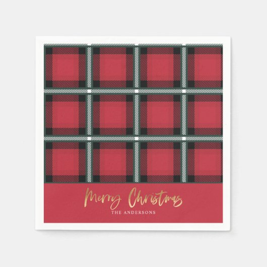 Goudschrift smaakje kerst rode tartan servet (Voorkant)