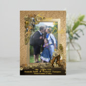 Goudschrift Steampunk op lederen inspiratie Folie Uitnodiging (Staand Voorkant)