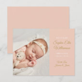 Goudschriftfoto van baby meisje Elegante Geboorte Aankondigingskaart (Voorkant / Achterkant)