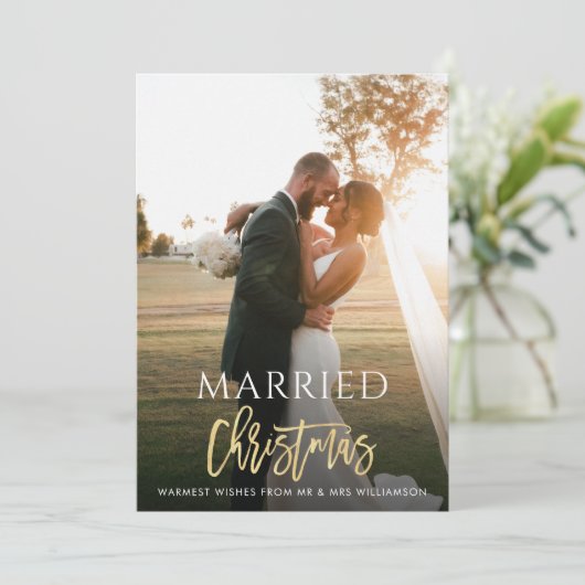 goudscript kerstbruiloft aankondiging (Staand voorkant)