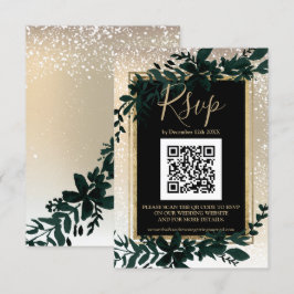 goudscriptblad sneeuw elegant winter QR RSVP Kaartje