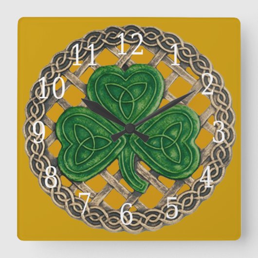 Goudsher - Shamrock and Celtic Knots Square-klok Vierkante Klok (Voorkant)