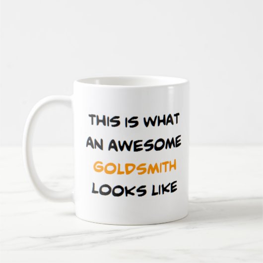 goudsmid, geweldige koffiemok (Links)
