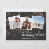 Goudsneeuw| Roos Gold Snowflake Photo Collage Feestdagenkaart (Voorkant)