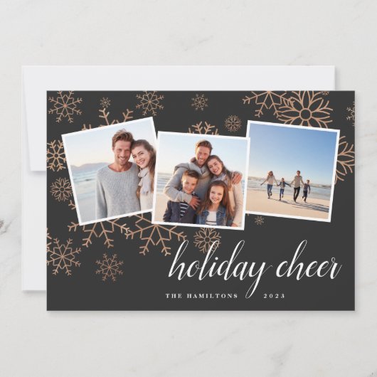 Goudsneeuw| Roos Gold Snowflake Photo Collage Feestdagenkaart (Voorkant)