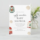 goudsneeuwvlok | Winter Ugly Sweater Baby shower Kaart (Staand voorkant)