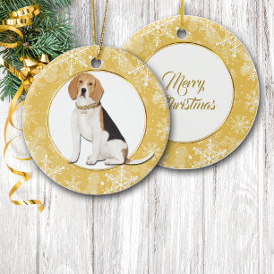 Goudsneeuwvlokgrens Beagle Dog Keramisch Ornament