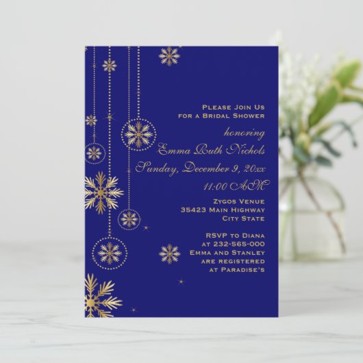 Goudsneeuwvlokken blauw vrijgezellenfeest voor win kaart (Staand voorkant)