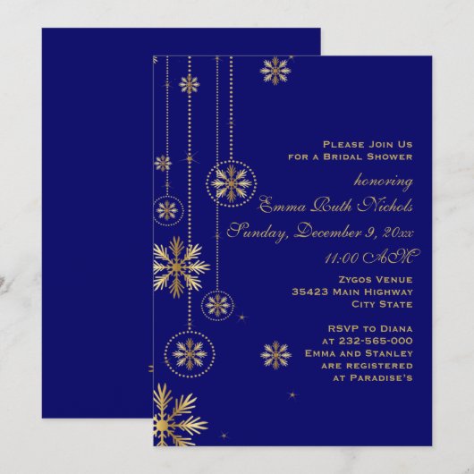 Goudsneeuwvlokken blauw vrijgezellenfeest voor win kaart (Voorkant / Achterkant)