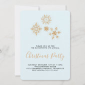  goudsneeuwvlokken op blauw, feestelijke uitnodigi kaart (Voorkant)