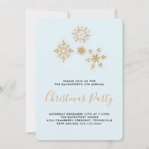 goudsneeuwvlokken op blauw, feestelijke uitnodigi kaart
