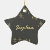 Goudsneeuwvlokken op grijs keramisch ornament (Voorkant)