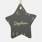 Goudsneeuwvlokken op grijs keramisch ornament (Links)