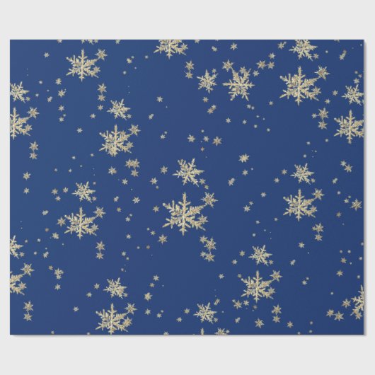 goudsneeuwvlokken op marineblauw cadeaupapier (Vlak)