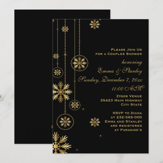 Goudsneeuwvlokken zwarte trouwparen douchen kaart (Voorkant / Achterkant)