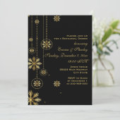 Goudsneeuwvlokken Zwarte trouwrepetitie diner Kaart (Staand voorkant)