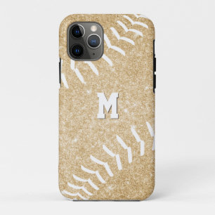 goudsoftball voor meisjes met een monogrammus Case-Mate iPhone case