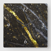 Goudsparende lijn op zwarte rots met klokgezicht vierkante klok (Voorkant)