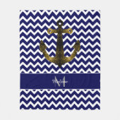 Goudsparken Anchor Navy Blue Chevron Monogram Fleece Deken (Voorkant)
