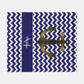 Goudsparken Anchor Navy Blue Chevron Monogram Fleece Deken (Voorkant (Horizontaal))