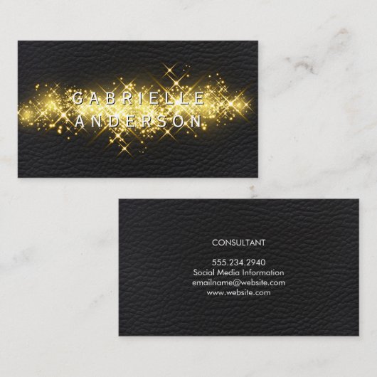 Goudsparkle | Zwart leder Visitekaartje (Voorkant / Achterkant)