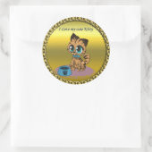 Goudspeelse schattige kitten met kattenogen ronde sticker (Tas)