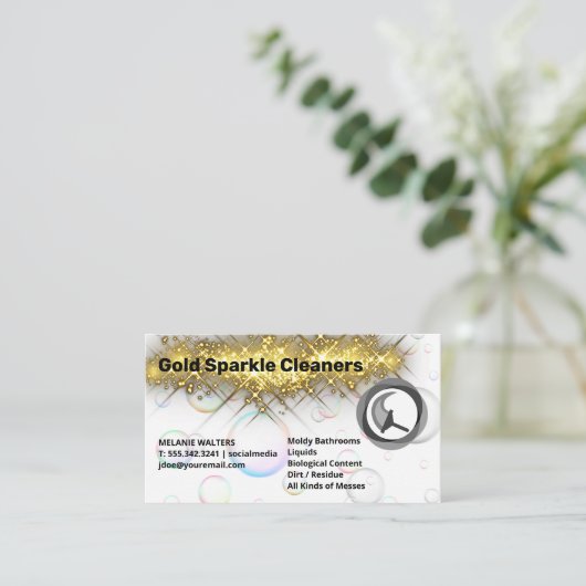 Goudsprankeling | Zeepbellen | schuiver Visitekaartje (Staand voorkant)