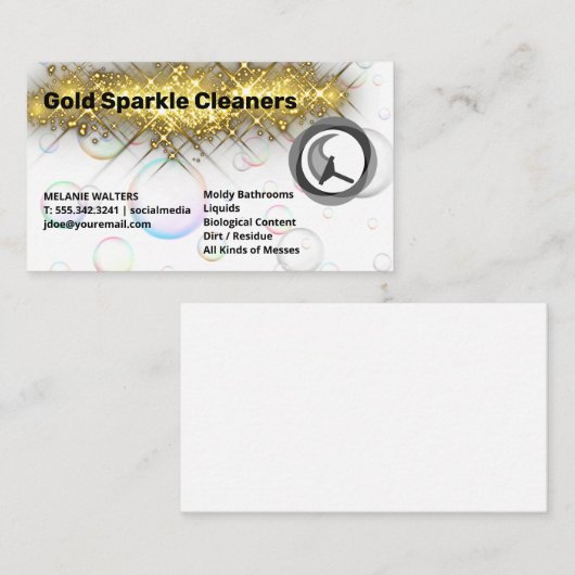 Goudsprankeling | Zeepbellen | schuiver Visitekaartje (Voorkant / Achterkant)