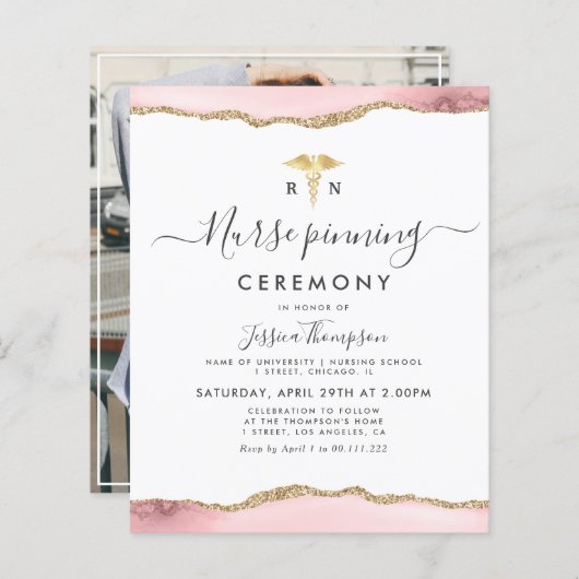 goudstaartepel Nurse pinning ceremonie Uitnodiging (Voorkant / Achterkant)