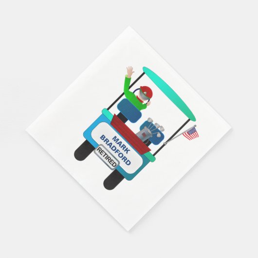 Goudste Golfer Riding in Golf Cart Waving Goodbye Servet (Hoek)