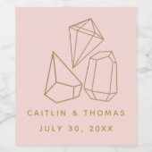 Goudstenen Blush Pink Wine Label Wijn Etiket (Enkel label)