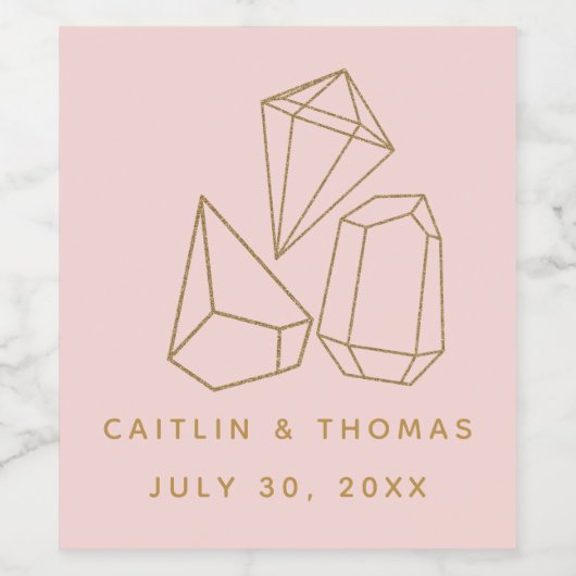 Goudstenen Blush Pink Wine Label Wijn Etiket (Enkel label)