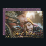 Goudsterren 1 foto paars Kerstmis modern Feestdagenkaart<br><div class="desc">Gold star Seizoen's groet Kerstmis 1 fotovakantiekaart. Met een manuscripttekst en goudeffect ontwerp,  kan de paarse achtergrondkleur veranderen om uw stijl aan te passen.</div>