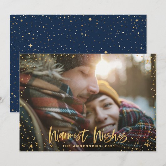 Goudsterren blauw Kerstmis 1 foto modern Feestdagenkaart (Voorkant / Achterkant)