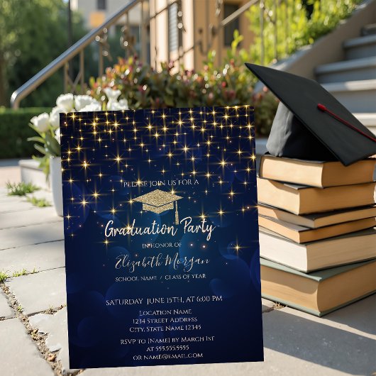 Goudsterren Gradupkap Navy Blue Afstuderen Kaart