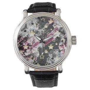 Goudsterren grof abstract stijlvol, modern stedeli horloge