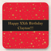 Goudsterren met bericht op de rode dag bier onderzetter (Voorkant)