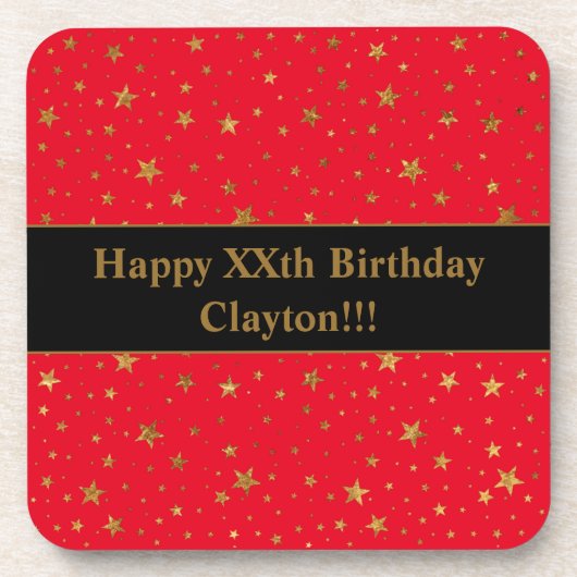 Goudsterren met bericht op de rode dag bier onderzetter (Voorkant)