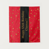 Goudsterren met bericht op de rode dag wandkleed (Voorkant)