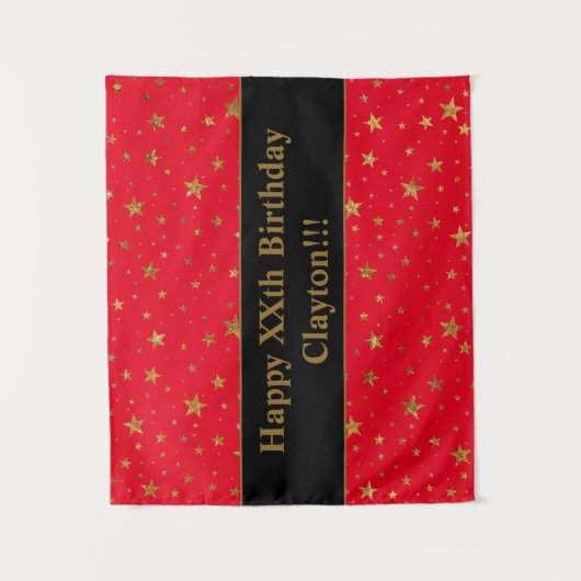 Goudsterren met bericht op de rode dag wandkleed (Voorkant)