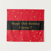 Goudsterren met bericht op de rode dag wandkleed (Voorkant (horizontaal))