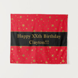 Goudsterren met bericht op de rode dag wandkleed