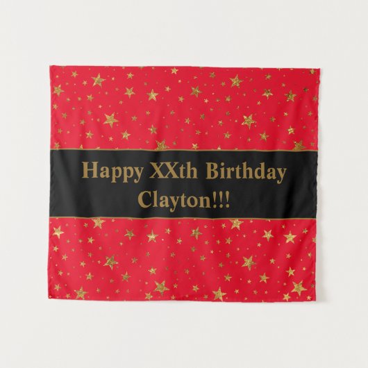 Goudsterren met bericht op de rode dag wandkleed (Voorkant (horizontaal))