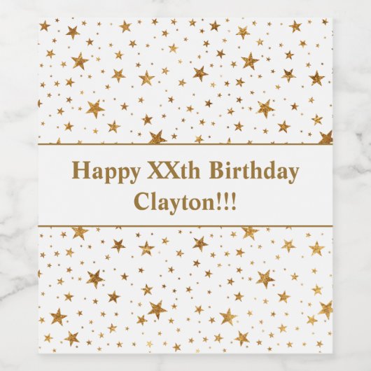 Goudsterren met bericht van geboorte wijn etiket (Enkel label)