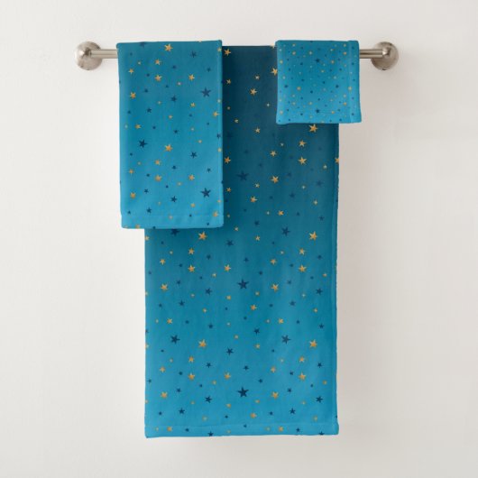 Goudsterren op blauw. bad handdoek (Insitu)