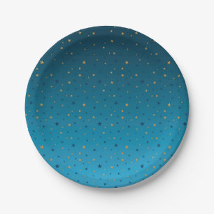 Goudsterren op blauw. papieren bordje