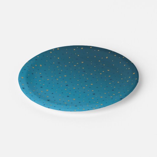 Goudsterren op blauw. papieren bordje