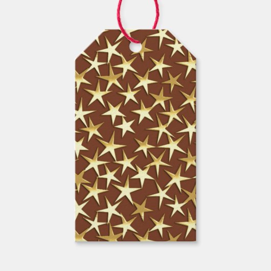 Goudsterren op chocoladebruin cadeaulabel (Voorkant)