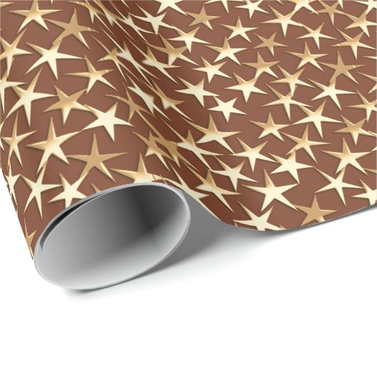 Goudsterren op chocoladebruin cadeaupapier (Rol Hoek)