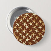 Goudsterren op chocoladebruin ronde button 7,6 cm (Voorkant /achterkant)